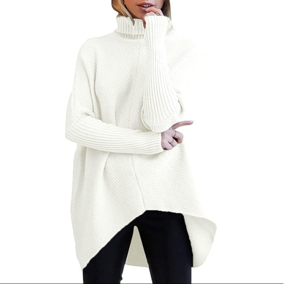 White Oversized Cowl Neck Tunic Sweater - Picture 6 of 8